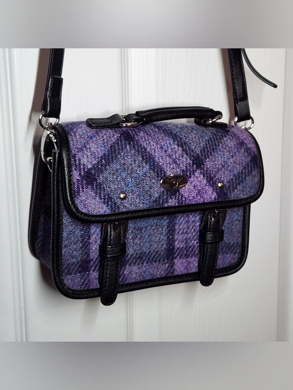 Glen Appin Harris Tweed Bervie Mini Satchel Bag Purple